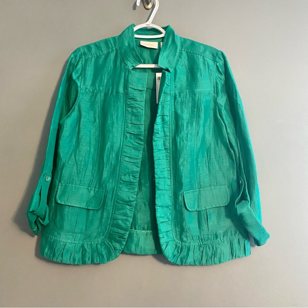 Chico's Galinda Fantastically Fashioned Linen Jacket in Vivid Green Sz S